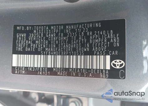 2024 Toyota Corolla Le from USA, damaged, VIN 5YFB4MDEXRP110535